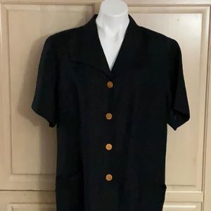 AVENUE Womens Dress Sz 18 Black Linen Blend Collard Lined